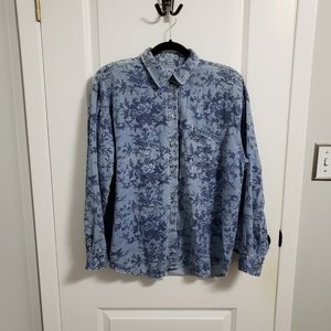 VINTAGE Blue Floral Button Up Shirt Blouse